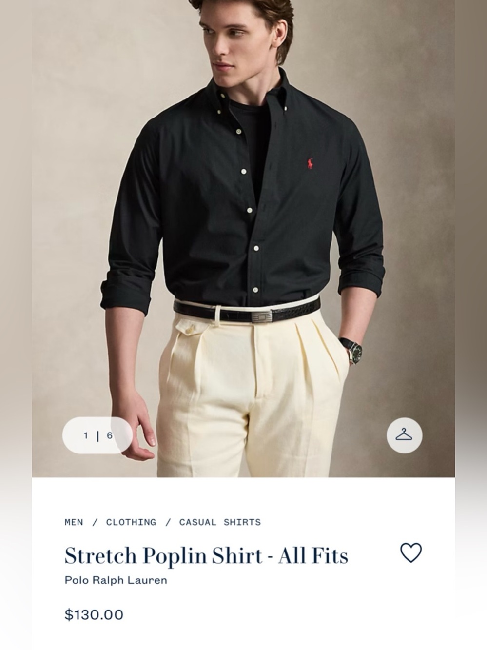 Polo Ralph Lauren Slim Fit Stretch Poplin Shirt Men’s L Black Red Pony